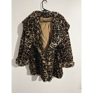 Black Label by Chico's Leopard Print Faux Fur Coat Jacket Brown Black Size 3 XL